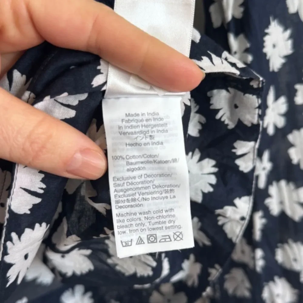 J. Crew Embroidered Ruffle Blouse - Blue/White Daisy Floral Pattern | Size S